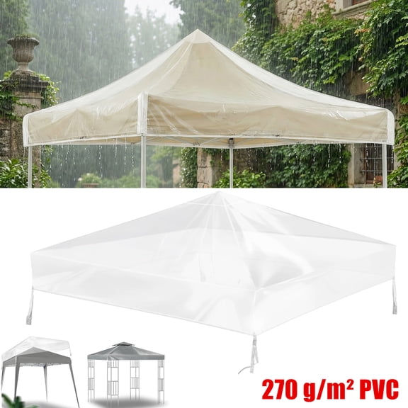 Topchances 10x10ft Garden Gazebo Rain Protection, Gazebo Canopy Top Waterproof Transparent PVC Cover ONLY