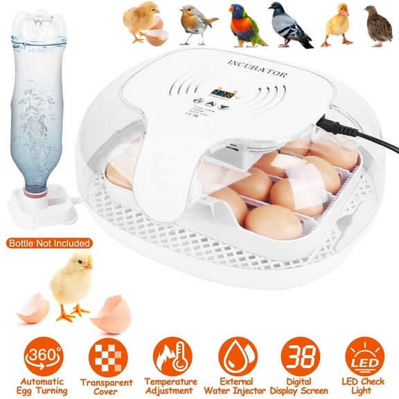 Topchances 16 Egg Incubator with Humidity Display and LED Egg Candler, Automatic Egg Turner and Water Adding Temperature Control, Adjustable Egg Tray for Hatching Chickens, Ducks, Goose, Quails
