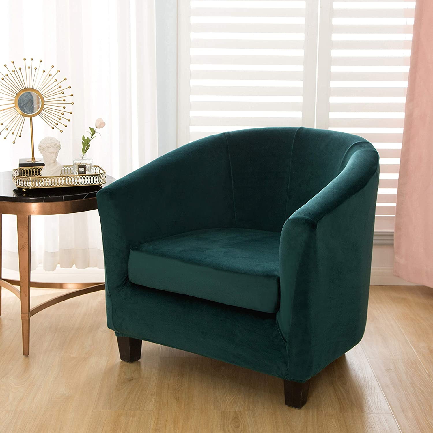 Topchances 2-Piece Tub Chair Covers, Tub Sofa Slipcover Velvet Barrel Club Chair Covers Stretch Armchair Slipcovers for Dining Living Room Office Reception