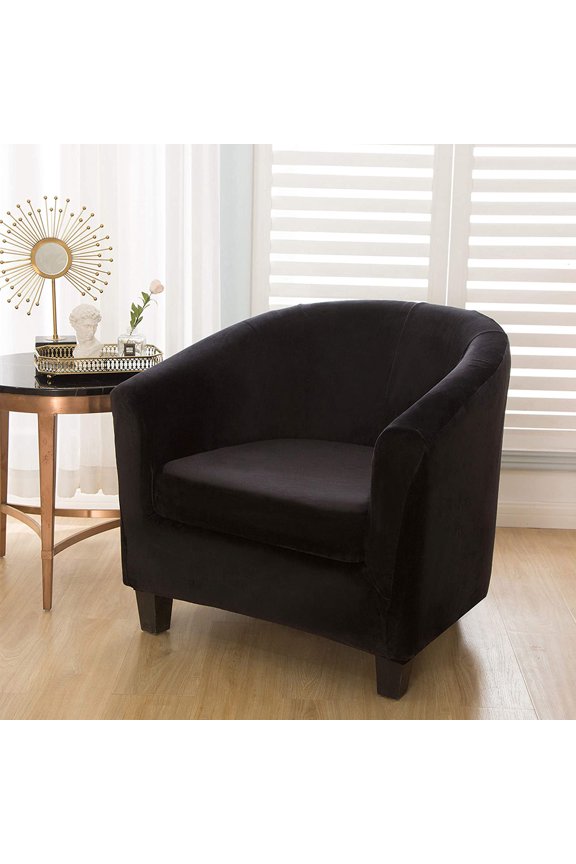 2-Piece Tub Chair Covers, Tub Sofa Slipcover Velvet Barrel Club Chair Covers Stretch Armchair Slipcovers for Dining Living Room Office Reception