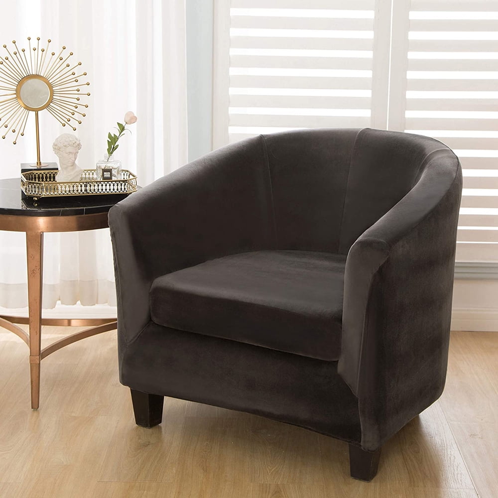 Topchances 2-Piece Tub Chair Covers, Tub Sofa Slipcover Velvet Barrel Club Chair Covers Stretch Armchair Slipcovers for Dining Living Room Office Reception