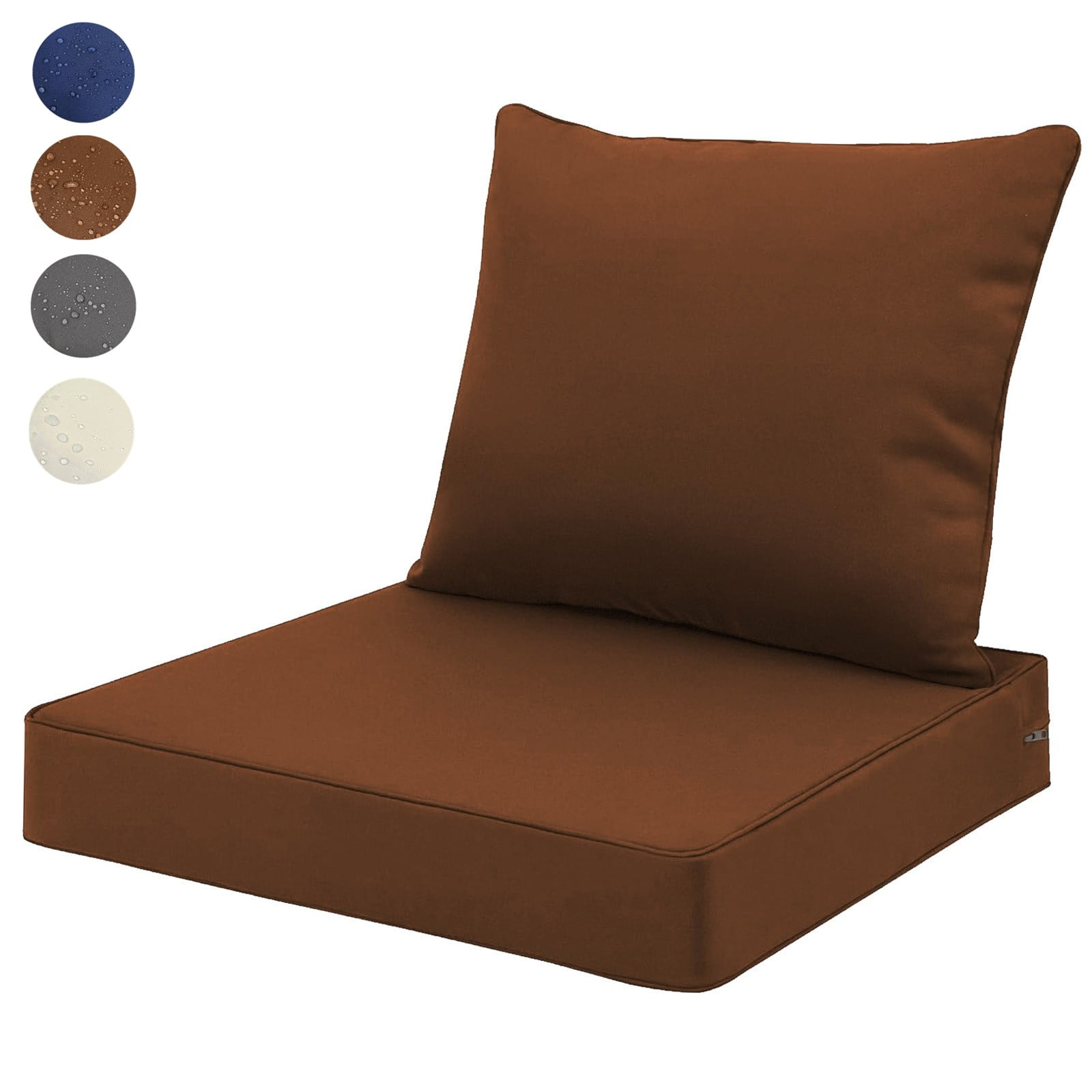 Topchances 22x22 Inch Outdoor Cushions for Patio Furniture, Waterproof Outdoor Chair Cushions Waterproof Fade-Resistant Deep Seat Sofa Pads Replacement, Brown