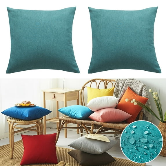Topchances 2Pcs Outdoor Water Repellent Throw Pillow Covers 18x18 Inch Decorative Cushion Pillowcases, Teal