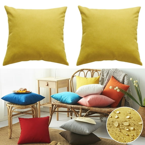 Topchances 2Pcs Outdoor Water Repellent Throw Pillow Covers 18x18 Inch Decorative Cushion Pillowcases, Yellow