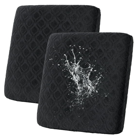 Topchances 2Pcs Stretch Patio Cushion Covers, Waterproof Outdoor Cushion Cover Replacement for Patio Furniture Protector (Black)