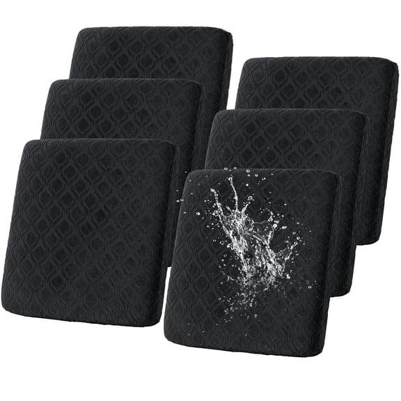 Topchances 6Pcs Stretch Patio Cushion Covers, Waterproof Outdoor Cushion Cover Replacement for Patio Furniture Protector (Black)