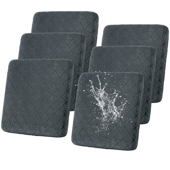Topchances 6Pcs Stretch Patio Cushion Covers, Waterproof Outdoor Cushion Cover Replacement for Patio Furniture Protector (Dark Grey)