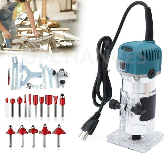 Topchances 800W Electric Woodworking Router with 15pcs Router Bits, 30000 RPM, 110V