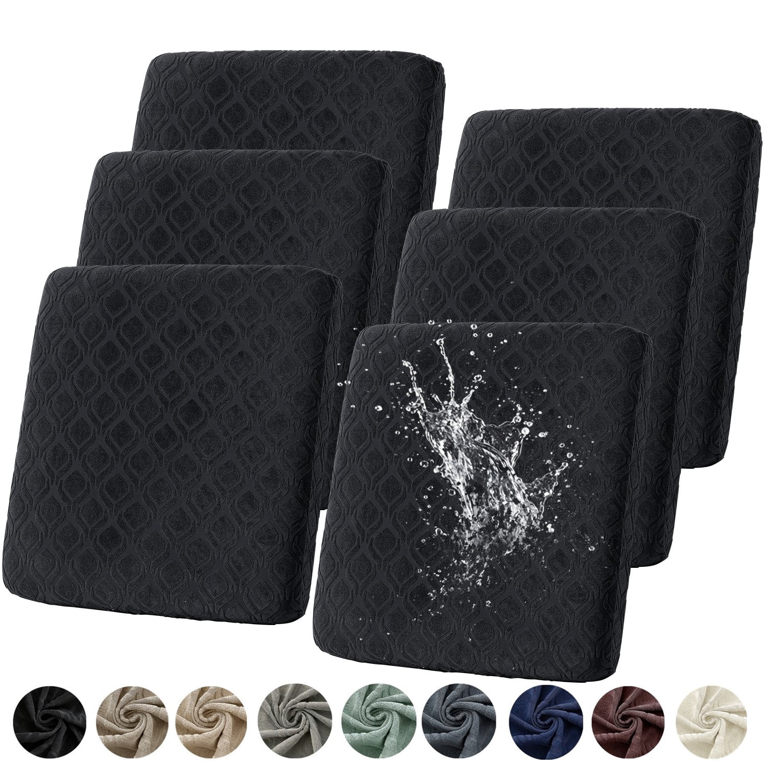 Topchances 6Pcs Patio Cushion Covers, Stretch Outdoor Water Resistant Sofa Cushion Cover Replacement for Patio Furniture Protector (Black)