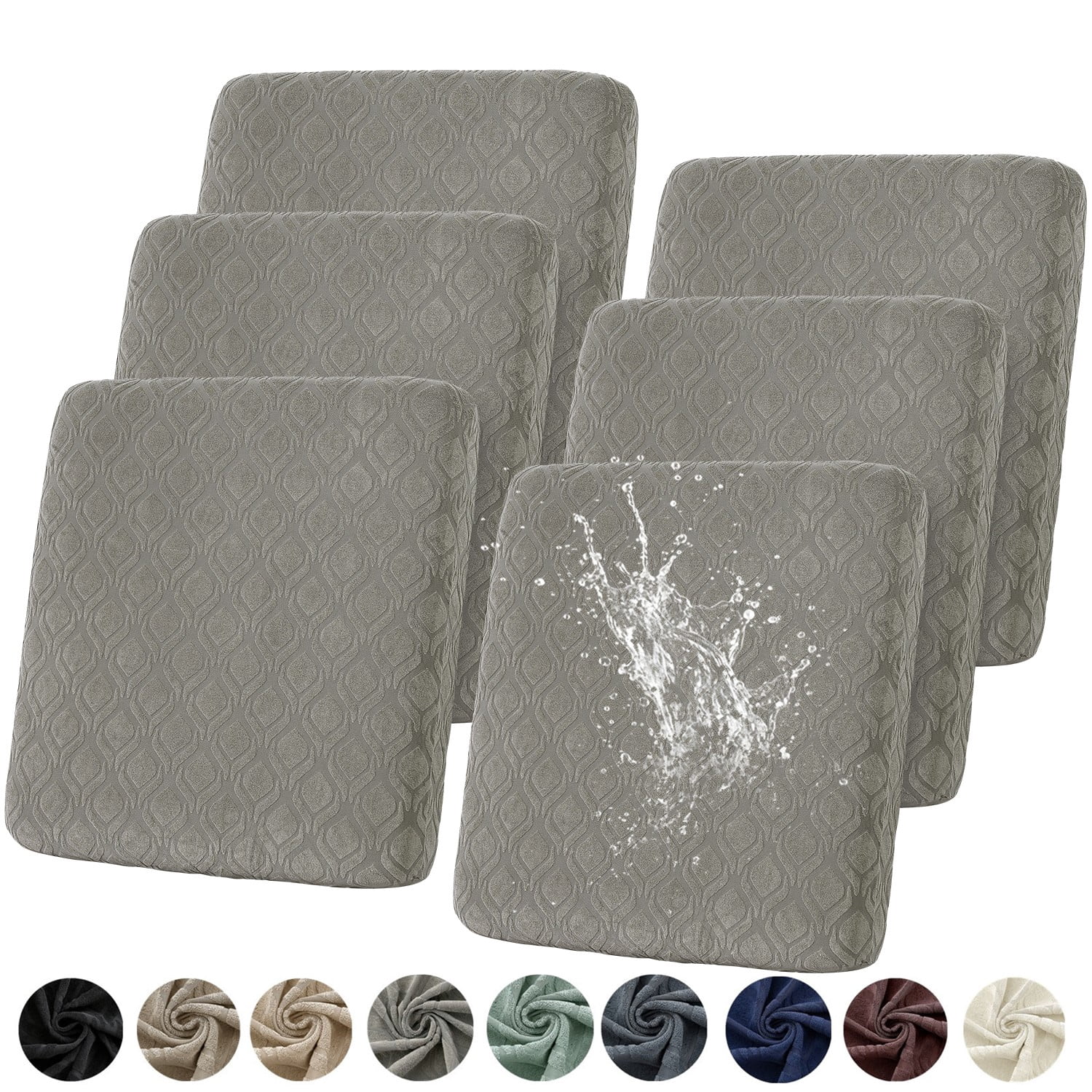 Topchances 6Pcs Patio Cushion Covers, Stretch Outdoor Water Resistant Sofa Cushion Cover Replacement for Patio Furniture Protector (Gray)