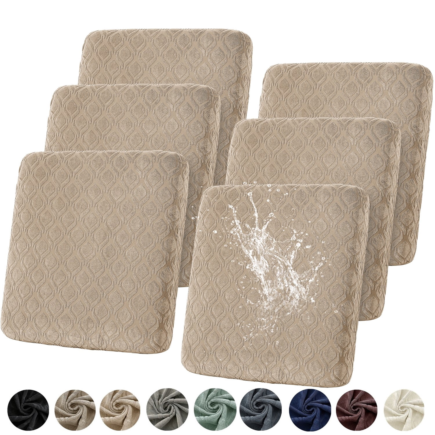 Topchances 6Pcs Patio Cushion Covers, Stretch Outdoor Water Resistant Sofa Cushion Cover Replacement for Patio Furniture Protector (Khaki)