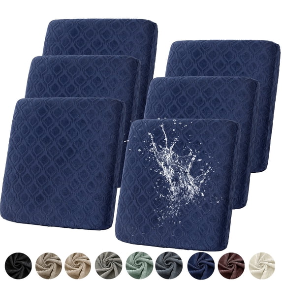 Topchances 6Pcs Patio Cushion Covers, Stretch Outdoor Water Resistant Sofa Cushion Cover Replacement for Patio Furniture Protector (Navy Blue)