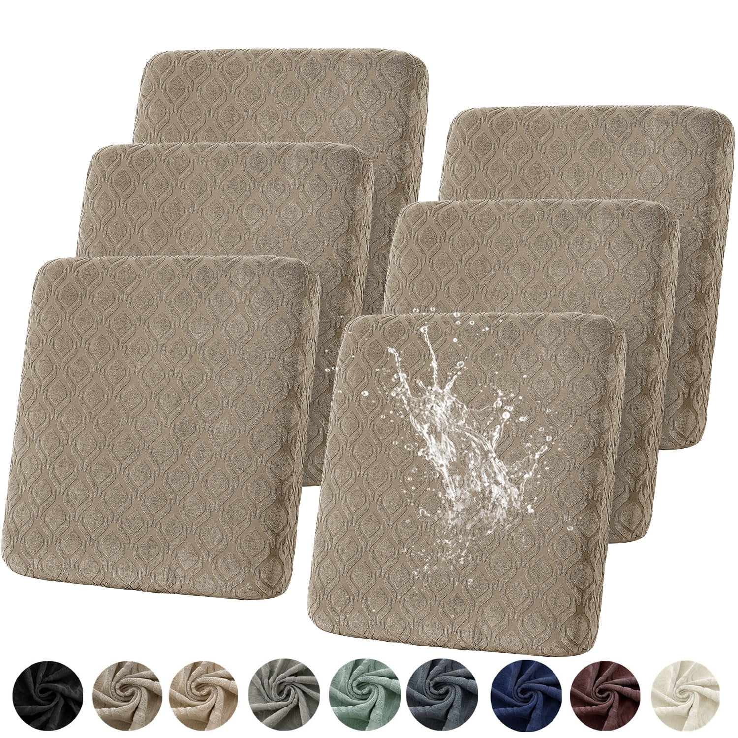 Topchances 6Pcs Patio Cushion Covers, Stretch Outdoor Water Resistant Sofa Cushion Cover Replacement for Patio Furniture Protector (Taupe)