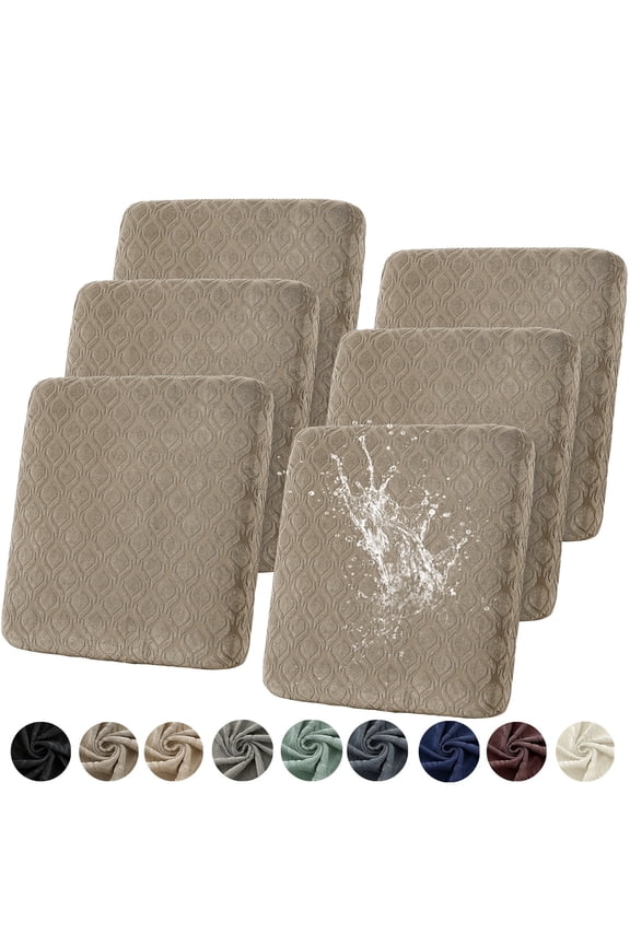6Pcs Patio Cushion Covers, Stretch Outdoor Water Resistant Sofa Cushion Cover Replacement for Patio Furniture Protector (Taupe)