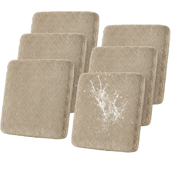 Topchances 8Pcs Stretch Patio Cushion Covers, Waterproof Outdoor Cushion Cover Replacement for Patio Furniture Protector (Khaki)