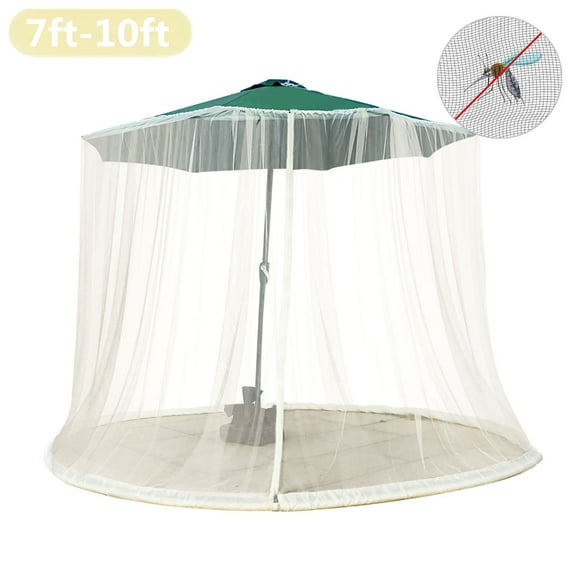Topchances Adjustable Mosquito Net for 7-10ft Patio Umbrellas - Zipper Entry - Weighted Bottom for Tight Bug Proof Seal, Beige