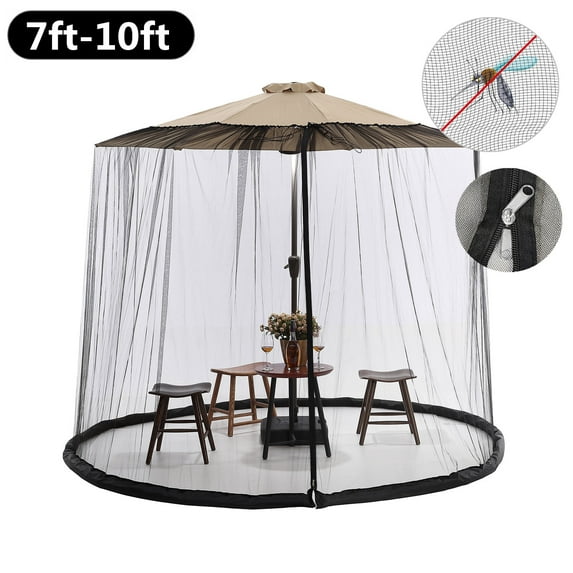 Topchances Adjustable Mosquito Net for 7-10ft Patio Umbrellas - Zipper Entry - Weighted Bottom for Tight Bug Proof Seal, Black