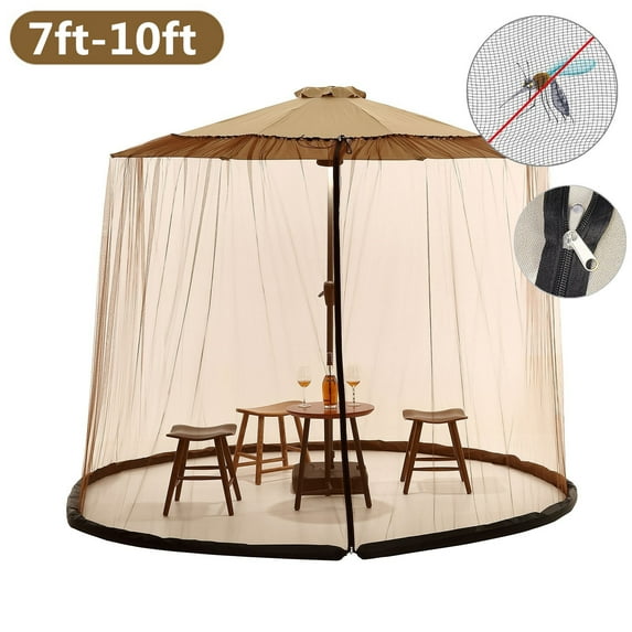 Topchances Adjustable Mosquito Net for 7-10ft Patio Umbrellas - Zipper Entry - Weighted Bottom for Tight Bug Proof Seal, Brown