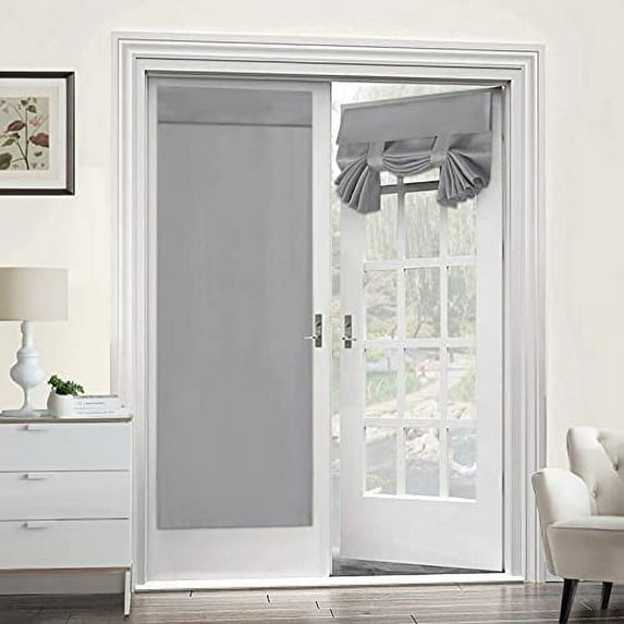 Topchances Blackout Door Curtain, Window Door Tie up Shades, Thermal Insulated Dustproof French Door Curtain, 26 x 68 inches, Light Gray, 2 Panels