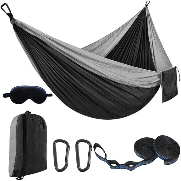 Topchances Camping Hammock, 210T Nylon Lightweight Single Hammock with 2 Tree Straps and Carry Bag, Great for Outdoor, Indoor Beach, Camping, Gray & Black