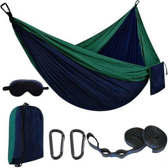 Topchances Camping Hammock, 210T Nylon Lightweight Single Hammock with 2 Tree Straps and Carry Bag, Great for Outdoor, Indoor Beach, Camping, Green & Navy