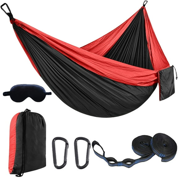 Topchances Camping Hammock, 210T Nylon Lightweight Single Hammock with 2 Tree Straps and Carry Bag, Great for Outdoor, Indoor Beach, Camping, Red & Black