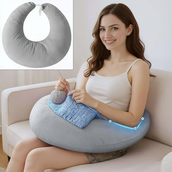 Topchances Compact Gaming Reading Pillows, Ergonomic Arm Support Pillow for Working, Crocheting, Reading, Breastfeeding (Gray)
