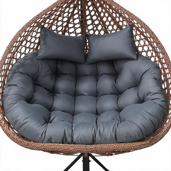 Topchances Double Egg Chair Cushion Replacement 59x39 in, 2 Seater Waterproof UV Resistant Thick Swing Chair Pad with Ties for Indoor Outdoor Patio (Gray)