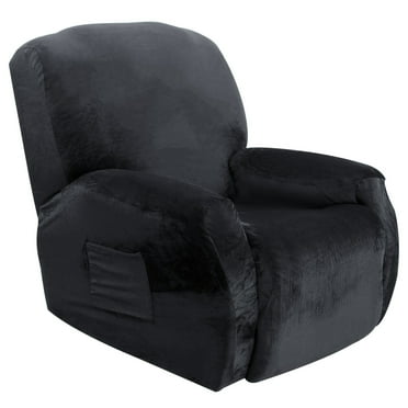 Topchances Elastic Velvet Recliner Sofa Slipcover, Armchair Covers with Side Pocket, Non-Slip Furniture Protector, Dark Grey