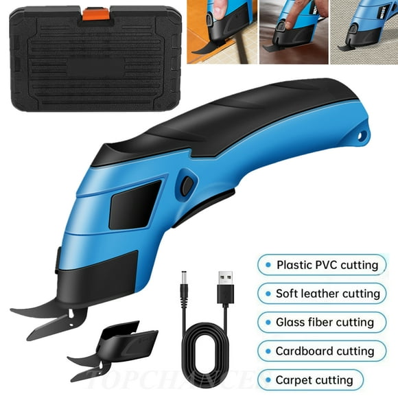 Topchances Electric Scissors, Rechargeable Cordless Electric Fabric Scissors with 2 Blades for Cardboard, Craft, Fabric, Carpet, Leather