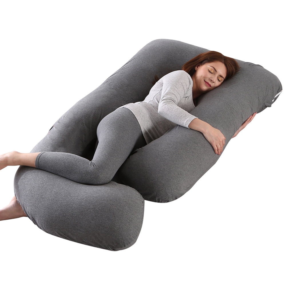 Topchances Full Body Pregnancy Pillow, J Shaped Body Pillow, Maternity Pillow for Pregnant Women, Super Soft Grey Cover
