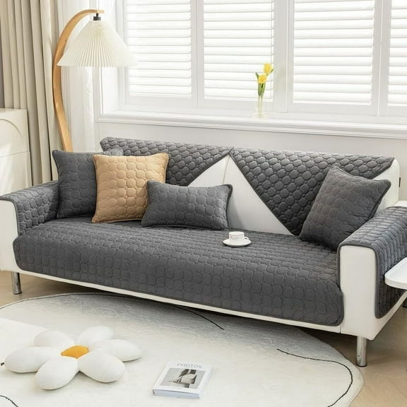 Topchances Fuzzy Couch Covers, Corduroy Couch Protector for Dogs Cats, Garden Chic Plush Protective Cover, Pets Bed Mat Couch Cover (Dark Gray, 28''x28'')