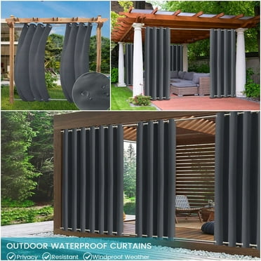 Topchances Gray Beach Grommet Blackout Outdoor Curtains, 54" x 84", 2 Panels