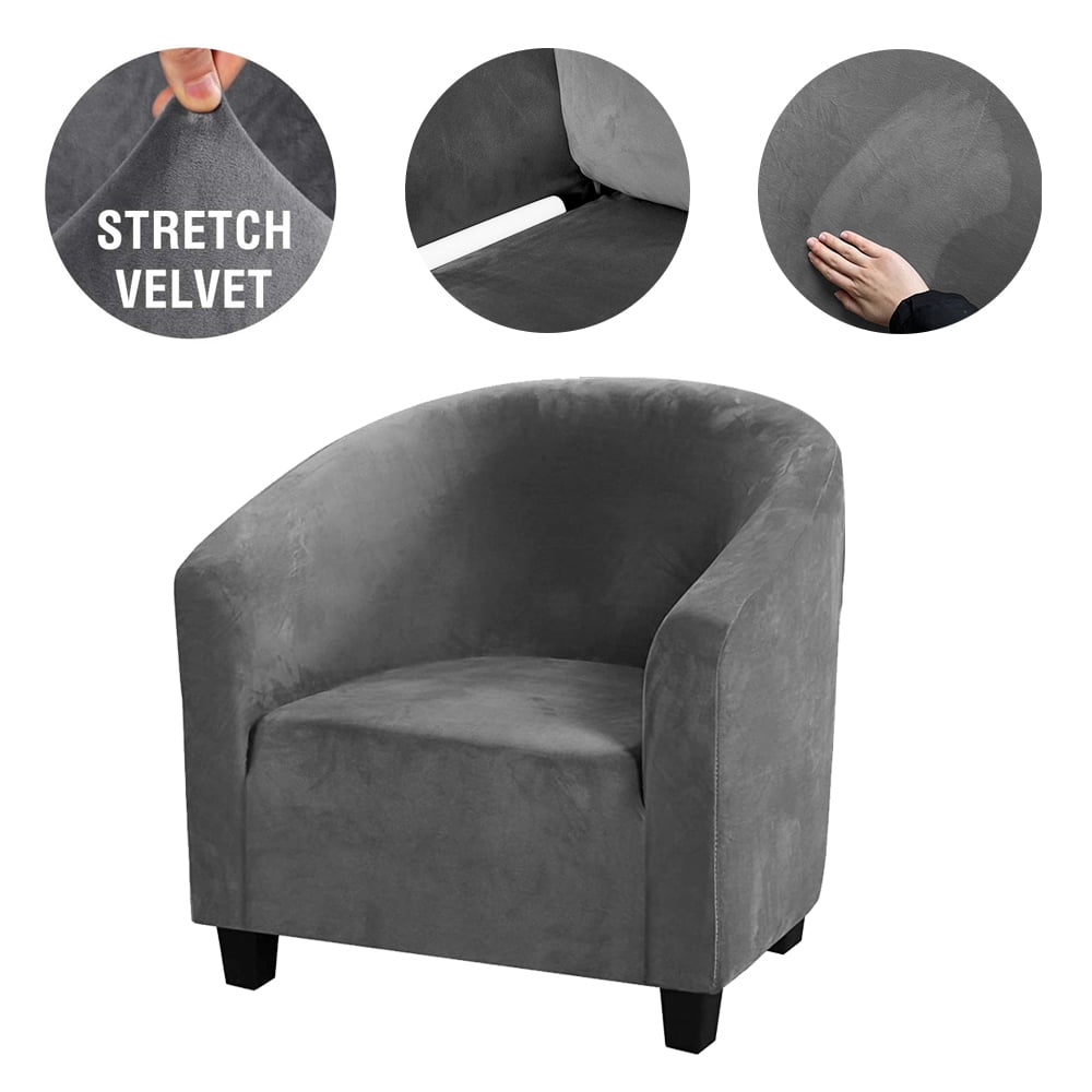 Topchances High Elasticity Velvet Club Chair Slipcover, Gray