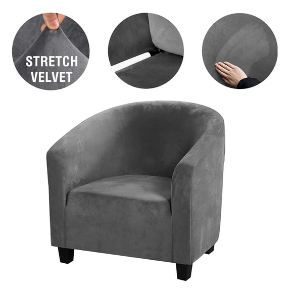 Topchances High Elasticity Velvet Club Chair Slipcover, Gray