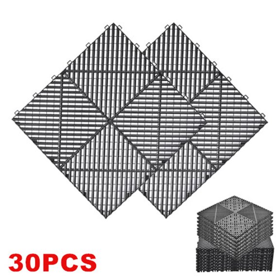 Topchances Interlocking Garage Floor Tiles 30 Pack, 15.75'' x 15.75'' PP Self-Draining Floor Mats for Garage, Basement, Workshop, Kitchen, Black