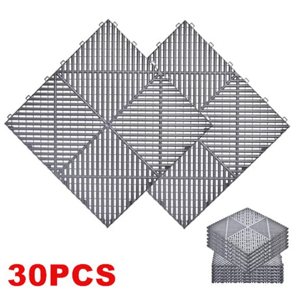 Topchances Interlocking Garage Floor Tiles 30 Pack, 15.75'' x 15.75'' PP Self-Draining Floor Mats for Garage, Basement, Workshop, Kitchen, Gray