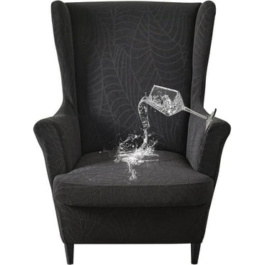 Topchances Jacquard Wingback Chair Slipcovers 2-Piece Stretch Spandex, Black