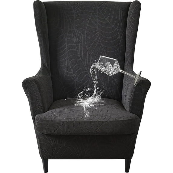 Topchances Jacquard Wingback Chair Slipcovers 2-Piece Stretch Spandex, Black