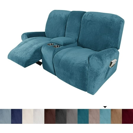 Topchances Non Slip Velvet Recliner Chair Slipcover, Peacock Blue