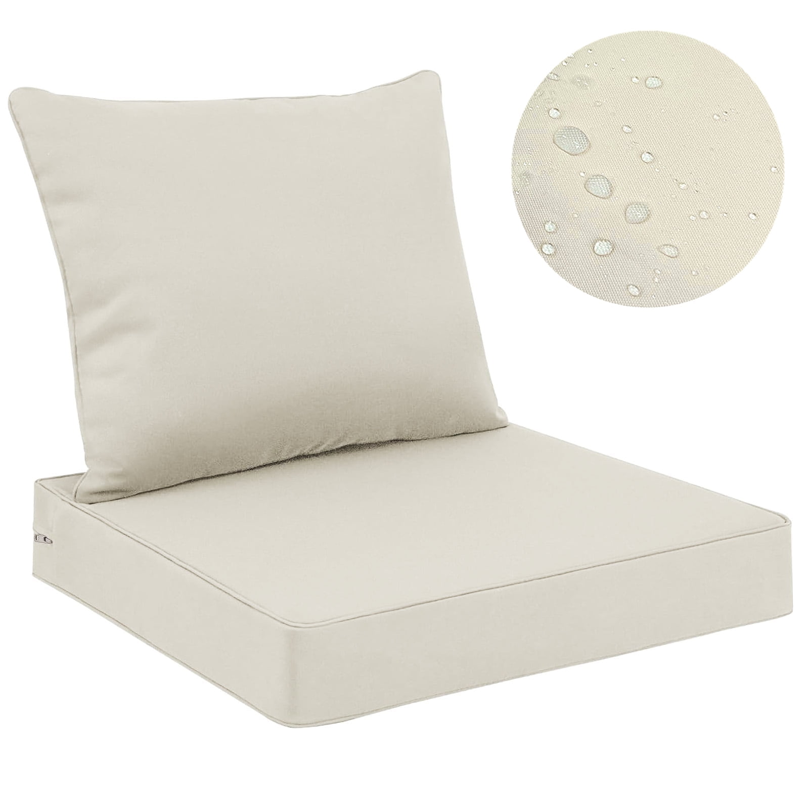 Topchances Outdoor Chair Cushions 19x19 Inch, Waterproof Fade Resistant Deep Seat and Back Cushion for Patio Furniture, Beige