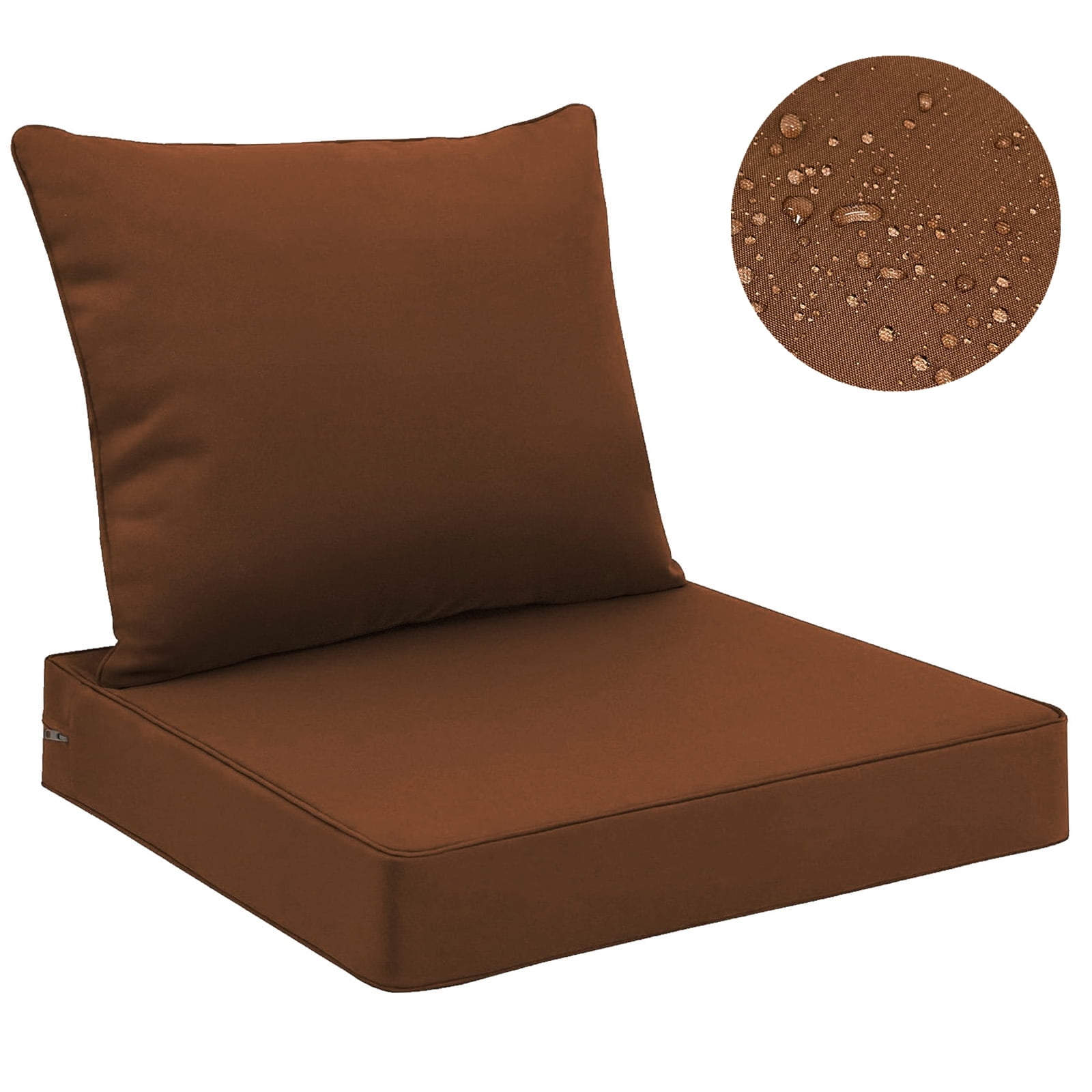 Topchances Outdoor Chair Cushions 19x19 Inch, Waterproof Fade Resistant Deep Seat and Back Cushion for Patio Furniture, Brown