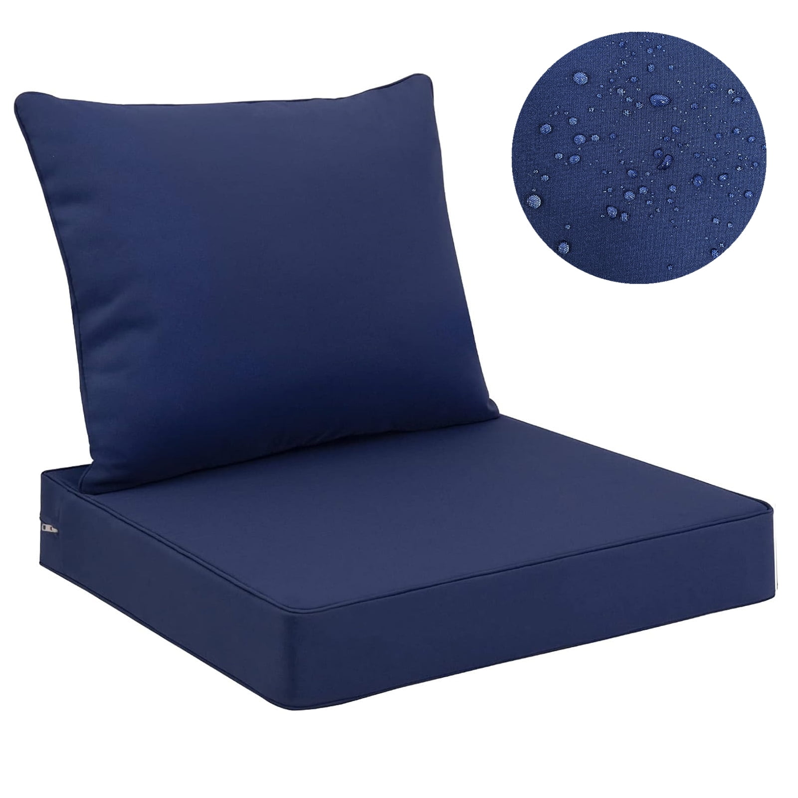 Topchances Outdoor Chair Cushions 19x19 Inch, Waterproof Fade Resistant Deep Seat and Back Cushion for Patio Furniture, Navy
