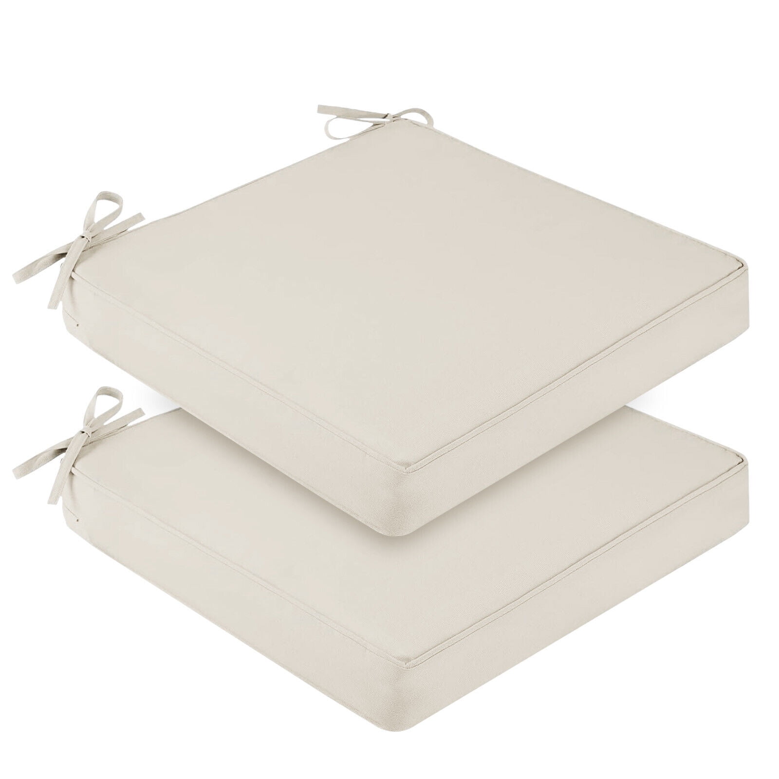 Topchances Outdoor Chair Cushions Set of 2, Waterproof Outdoor Seat Cushions for Patio Furniture, Patio Chair Pads with Handle and Ties, 19" x 19" x 4", Beige