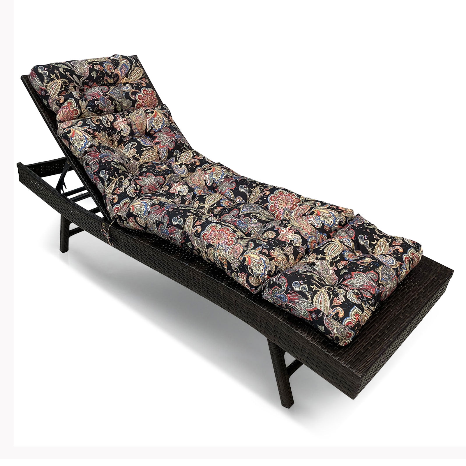 Topchances Outdoor Chaise Lounge Chair Cushion 70.87"L x 19.69"W Water Resistant Chaise Cushion with Ties for Outdoor Furniture, Pool Lounge Chair Cushions, Black Patterns