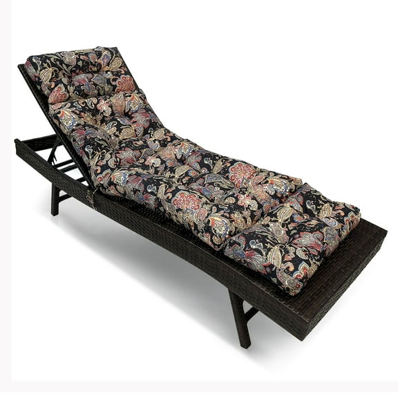 Topchances Outdoor Chaise Lounge Chair Cushion 70.87"L x 19.69"W Water Resistant Chaise Cushion with Ties for Outdoor Furniture, Pool Lounge Chair Cushions, Black Patterns