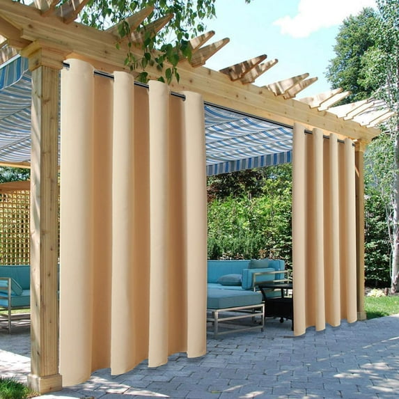 Topchances Outdoor Curtain for Patio Waterproof Extra Long , Rustproof Grommet Public Divider Blackout Thermal Insulated Outdoor Drape for Pergola/Porch, 1 Panel