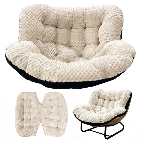 Topchances Oversized Plush Egg Chair Cushion, 47x39 in Thick Papasan Chair Pad with Ties, Non-Slip Rocking Chair Cushion for Bedroom, Dorm & Egg Chair, Beige