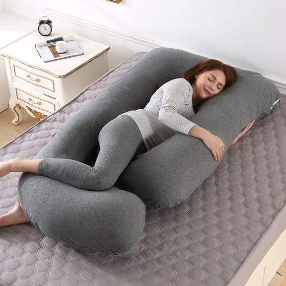 Topchances Pregnancy Pillow Maternity Belly Contoured Body  Pillow Extra Large With Knitted Cotton Cover Gray US