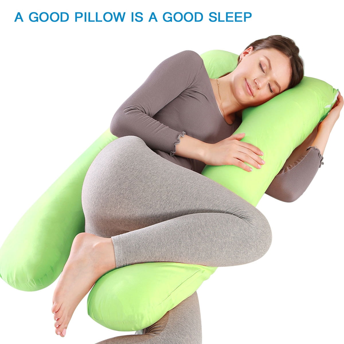 Topchances Pregnancy Pillow Maternity Belly Contoured Body with Cotton Cover Green